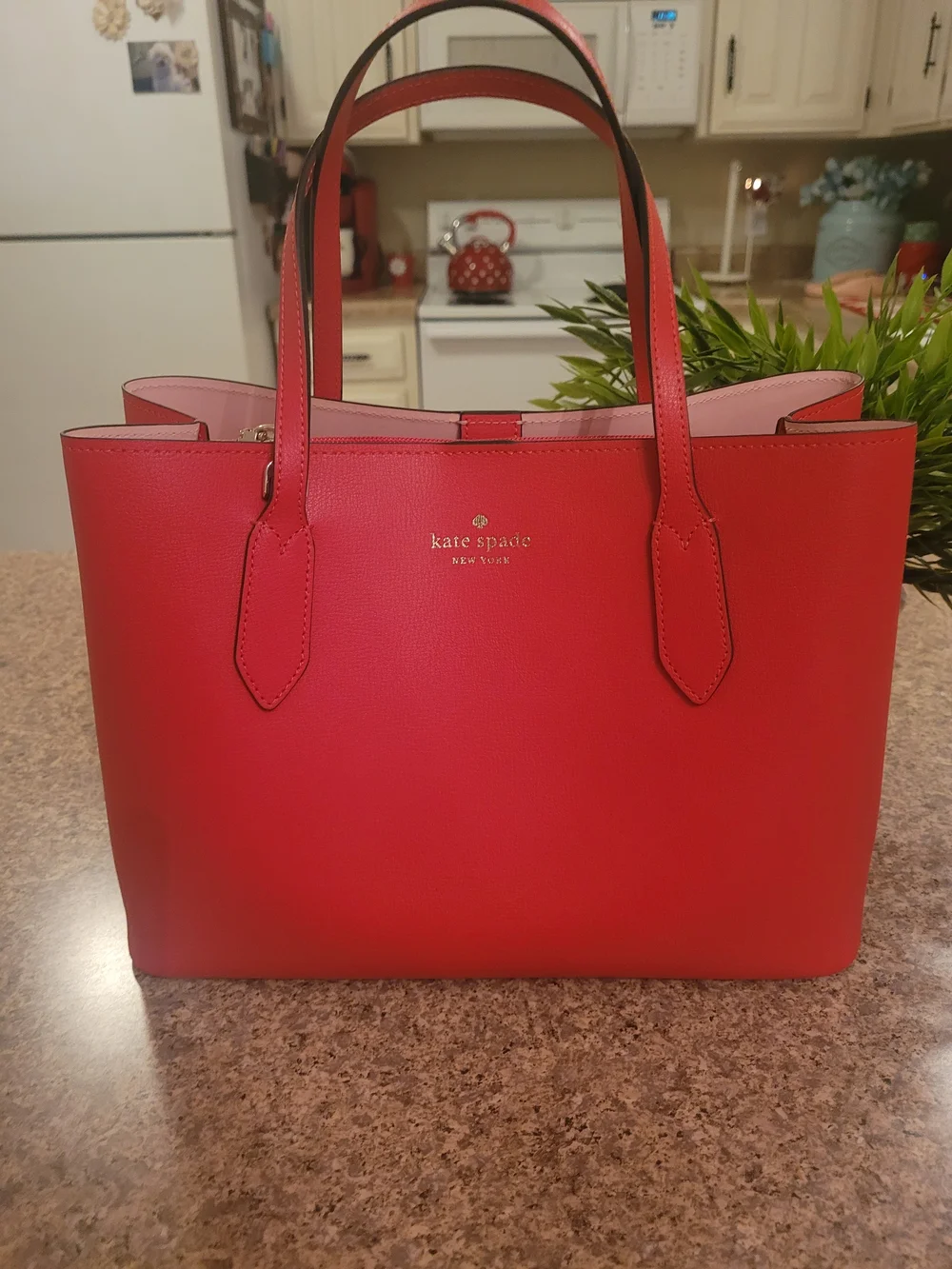 kate spade Red Leather Tote with Double Handles
